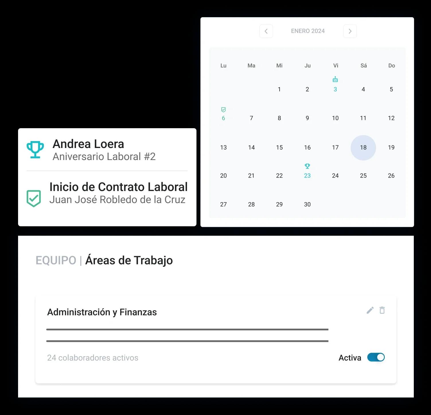 Interfaz que muestra los días totales y disponibles de vacaciones para cada empleado